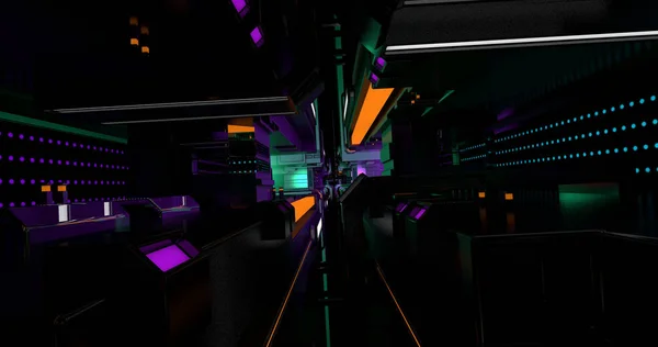 Sci Futuristic Corridor Illuminated Colorful Lights — стоковое фото