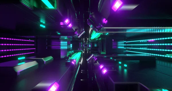 Sci Futurystyczny Korytarz Oświetlony Kolorowymi Światłami — Zdjęcie stockowe