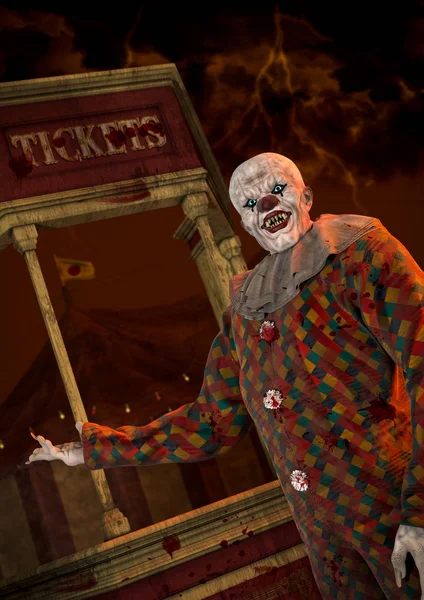 Porträt Eines Gruseligen Psycho Clowns Auf Einem Gruseligen Karneval — Stockfoto