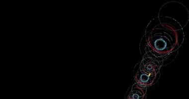 Köşesinde teknolojik halkalar ile siyah arka plan.