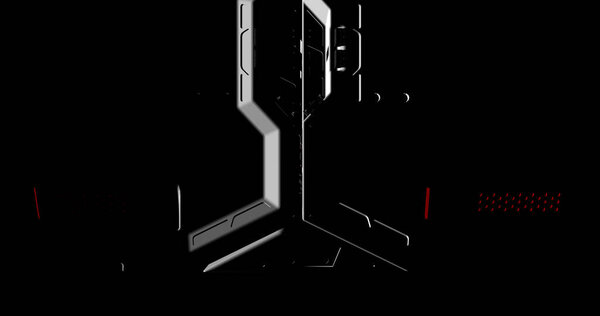 Scene of a dark interior of a sci-fi futuristic spaceship.