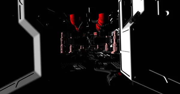 Fütürist Bir Uzay Gemisinin Karanlık Bir Mekanı — Stok fotoğraf