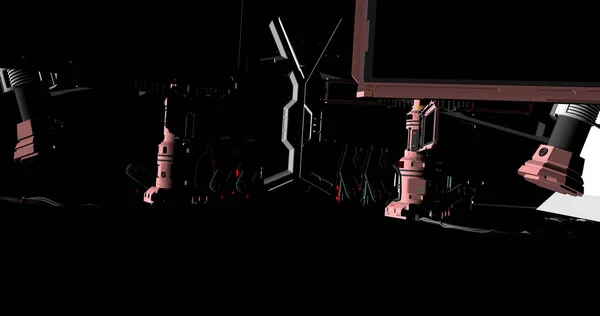 Σκηνή Ενός Σκοτεινού Εσωτερικού Ενός Φουτουριστικού Διαστημοπλοίου Επιστημονικής Φαντασίας — Φωτογραφία Αρχείου