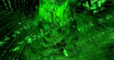 Yeşil harfli soyut teknolojik arkaplan ve şablon oluşturan sayılar.