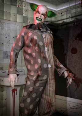 İğrenç palyaço gülümsüyor, kirli bir banyoda kana bulanıyor..