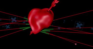 Oklu kırmızı bir kalp tarafından yapılan soyut arkaplan çaprazlar.