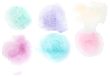 Mavi pembe mor nane bej suluboya elle çizilmiş vektör spot boşanma