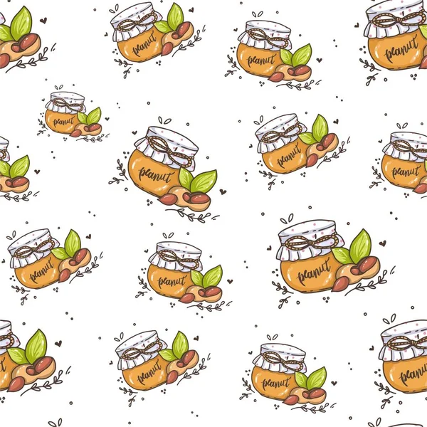 Ilustração Amendoim Manteiga Amendoim Banco Nutritivo Noz Creme Padrão Fundo — Vetor de Stock