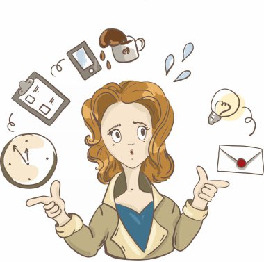 Kız, Yöneticisi, iş, saat, kahve, duygu, rozet