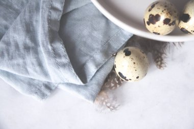 Bıldırcın yumurta çanak havlu kuş tüyleri