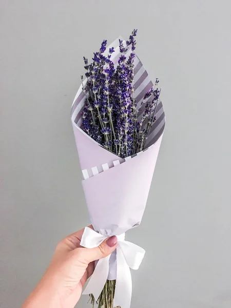 Lavender Bouquet Grey Background — Stock Photo, Image