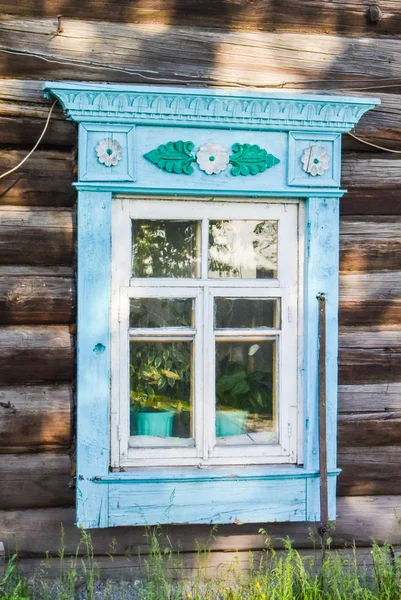 Houten Ramen Oude Huizen Het Russische Noorden Mooie Shots Carving — Stockfoto