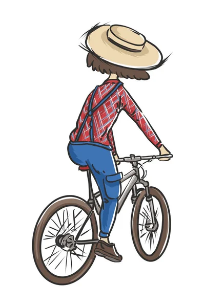 Chłopiec Jeździ Rowerem Niebieskich Spodniach Odizolowanych Białym Obrazem Tła — Zdjęcie stockowe