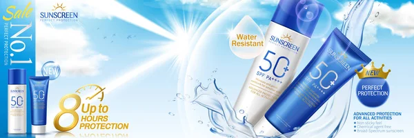 Sunscreen Spray Cream Set Watery Slpashing Liquid Witch Can Reflect — Stock Vector