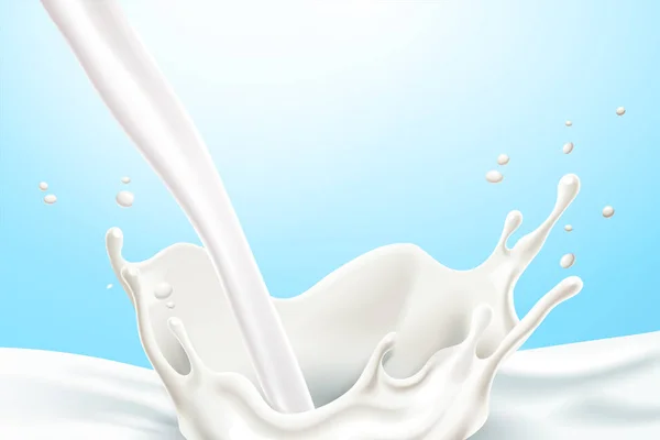 Splashing Milk Yogurt Illustration Blue Background — Stock Vector
