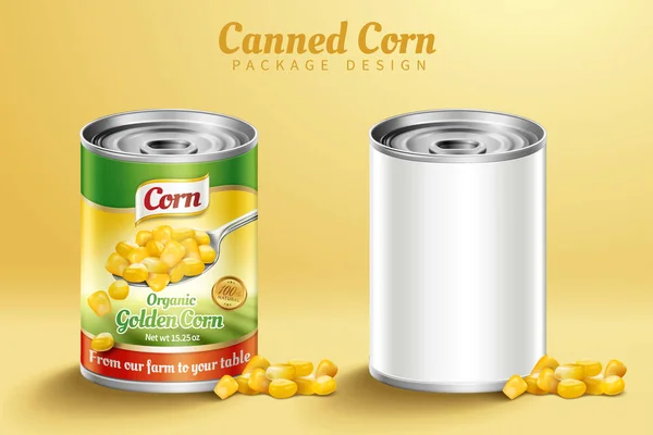 罐头玉米包装设计在3D 二罐罐头样机为设计用途 — 图库矢量图片
