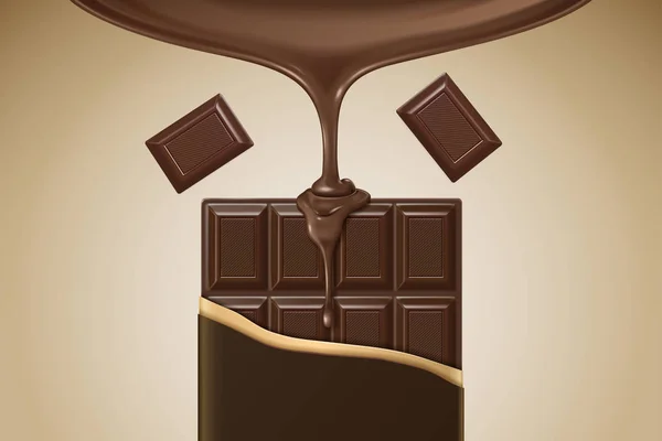 Barra Chocolate Ilustração Com Molho Gotejamento Cima Para Usos Design — Vetor de Stock