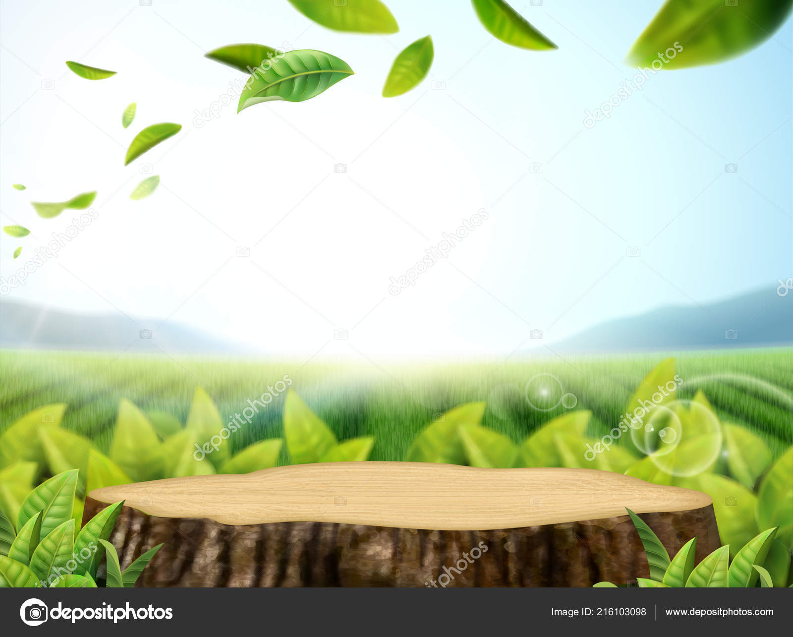 Nature Tea Garden Background Flying Leaves Cut Tree Trunk Illustration  Stock Vector Image by ©MITstudio #216103098
