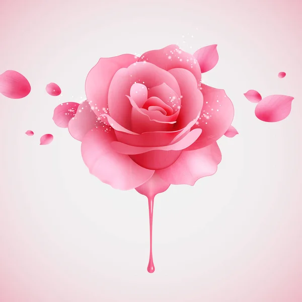 Roze Glinsterende Rose Vliegende Bloemblaadjes Illustratie — Stockvector