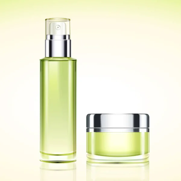 Groene Cosmetische Containers Instellen Illustratie — Stockvector