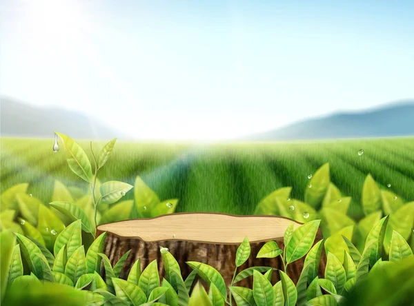 Nature Tea Garden Background Leaves Cut Tree Trunk Illustration — Stock Vector