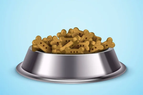 Dog Food Metal Bowl Blue Background Illustration — Stock Vector