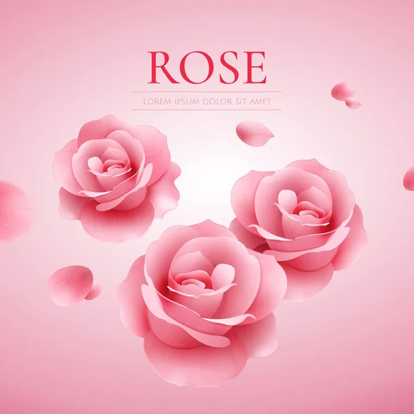 Elegantes Flores Rosa Con Pétalos Voladores Ilustración — Vector de stock