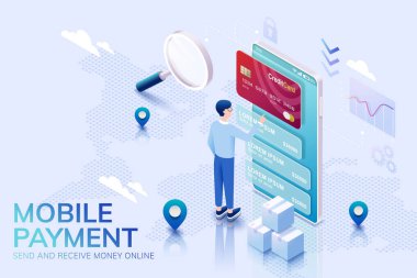 Mobil ödeme kavramı 3d İzometrik projeksiyon