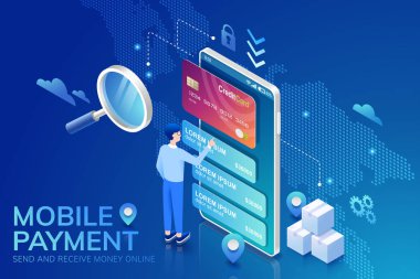 Mobil ödeme kavramı 3d İzometrik projeksiyon