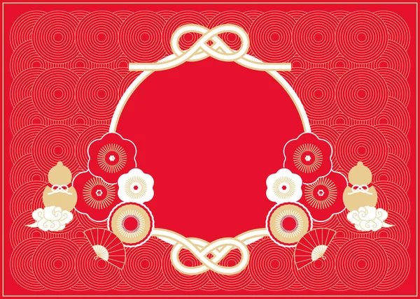 Traditional Holiday Red Background Gourd Flower Knots Elements — Stock Vector