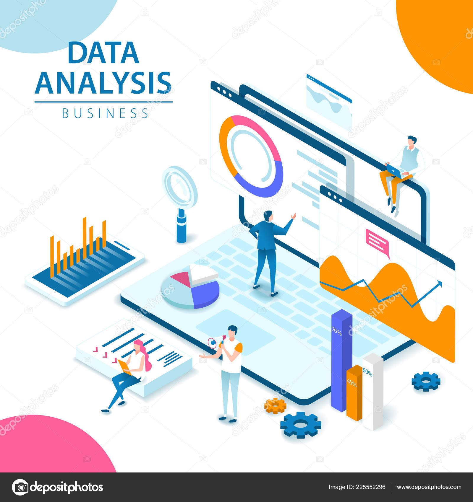 People analysing data and information on screen Vector Image