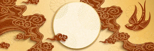ツバメと紙のアート スタイルで雲と中国の旧正月バナー デザイン — ストックベクタ