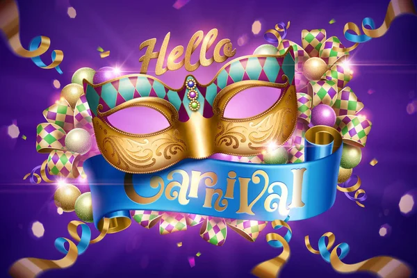 Venedig Karneval Party Design Mit Dekorativer Maske Und Luftschlangen Auf — Stockvektor