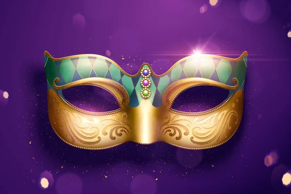 Arany Színű Maszk Ékszer Purple Csillogó Háttér Illusztráció — Stock Vector