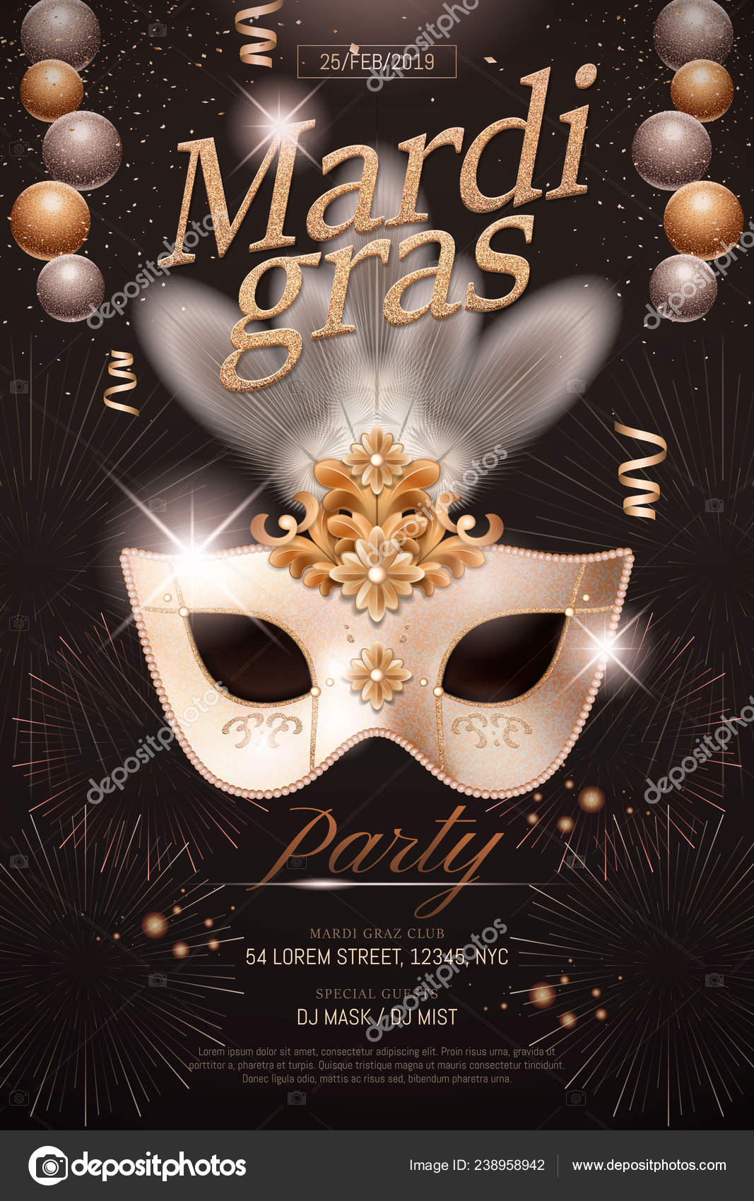 Mardi Gras Poster Design White Mask Party Decorations Black