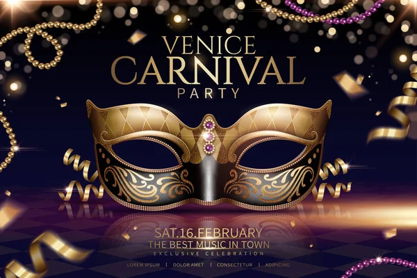 Venecia Diseño Glamour Carnaval Con Hermosa Máscara Ilustración Sobre Fondo — Vector de stock