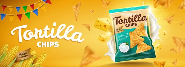 Delicious tortilla chip iklan banner - Stok Vektor