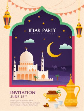 Düz tasarım iftar parti afişi