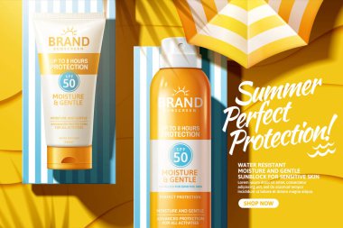 Güneş koruyucu sprey ve tüp reklamları