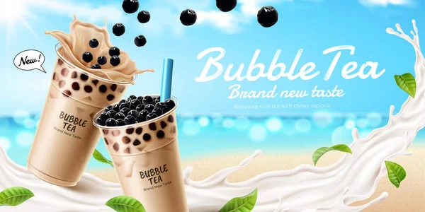 Bubble milk tea ads — Stock Vector