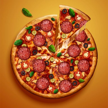 pepperoni pizza Üstten Görünüm