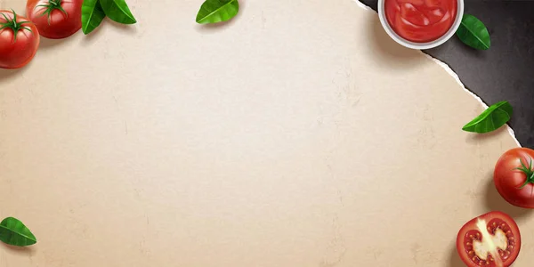 牛皮纸上的番茄和罗勒 — 图库矢量图片
