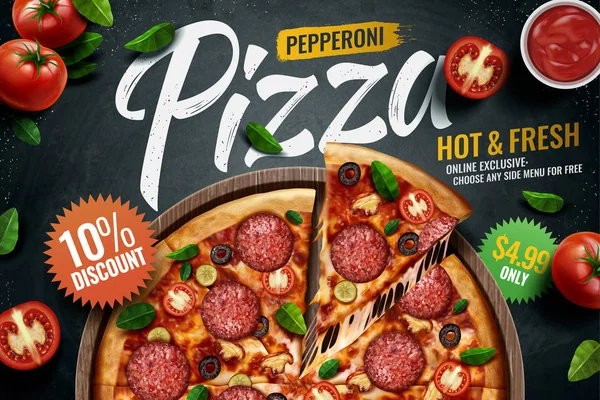 ペパロニピザ広告 — ストックベクタ