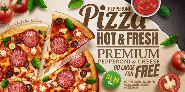 Pepperoni pizza reklamları — Stok Vektör