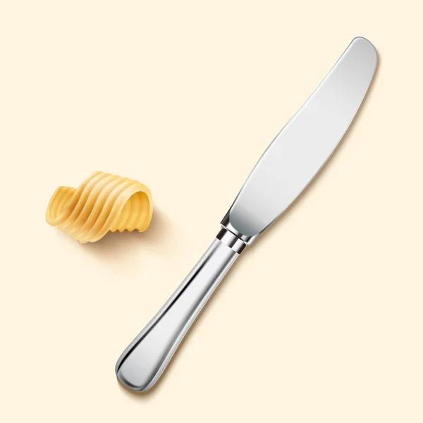 Cuchillo de mantequilla y mantequilla de rizo — Vector de stock