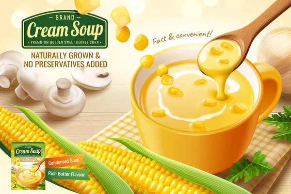 Кукурудзяний крем-суп оголошення — стоковий вектор