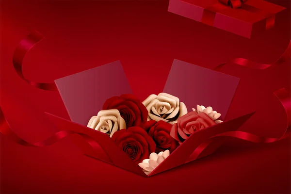 Rose di carta in confezione regalo aperta — Vettoriale Stock