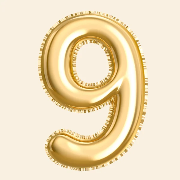 Gouden kleur ballon nummer 9 — Stockfoto
