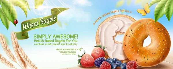 Heerlijke tarwe bagels advertenties — Stockvector