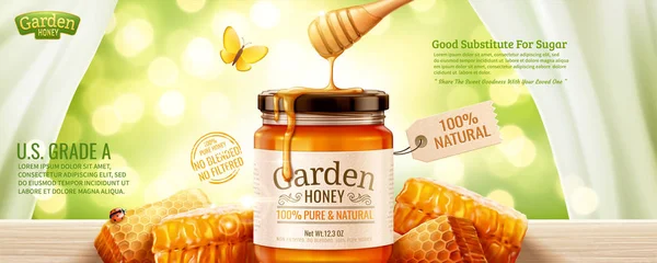 自然蜂蜜横幅广告 — 图库矢量图片